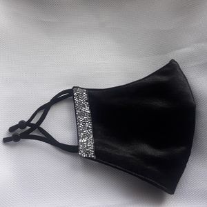 Black Satin Bling Face Mask with Adjusters